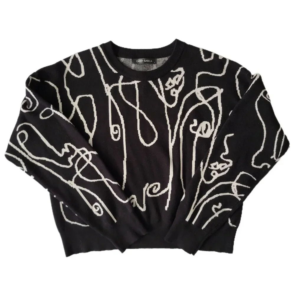 Gabby Isabella Black & White Abstract Art Graphic Sweater
